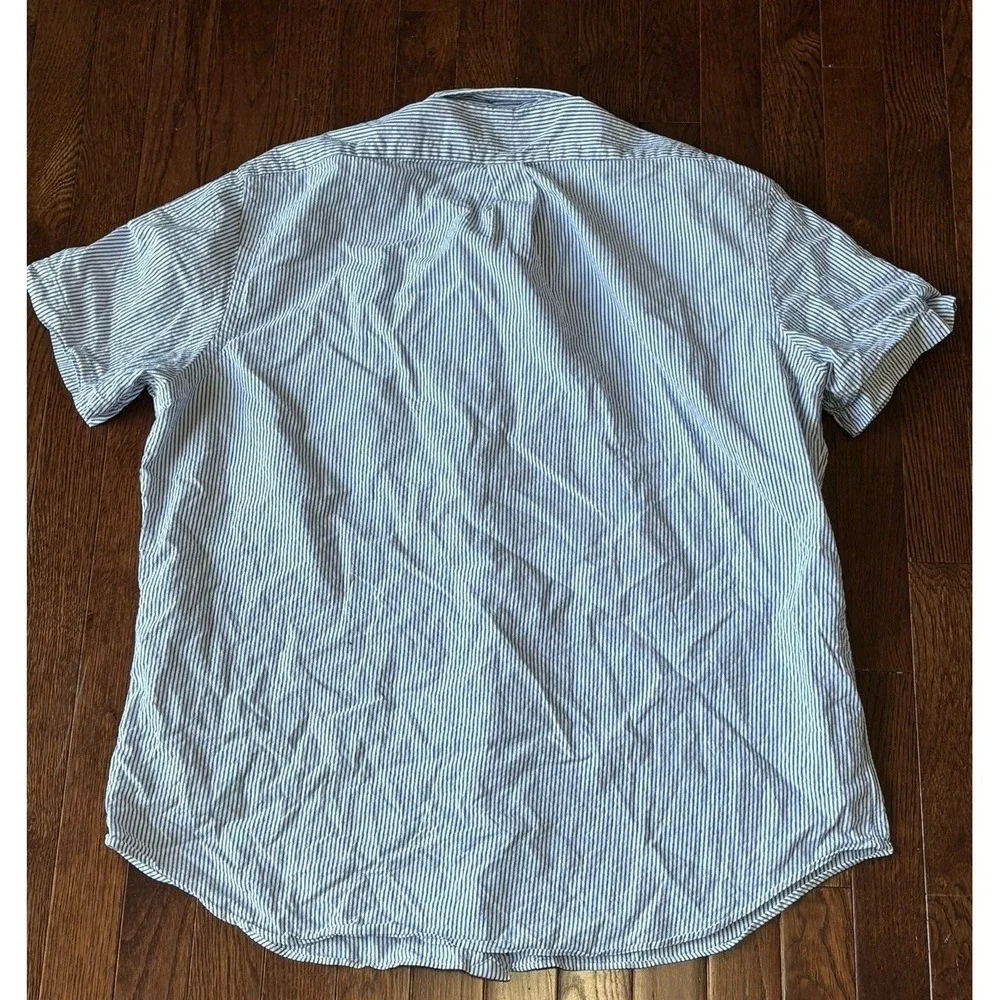 Mens Polo Ralph Lauren Dress Shirt XL Blue Button Cotton Short Sleeve Seersucker
